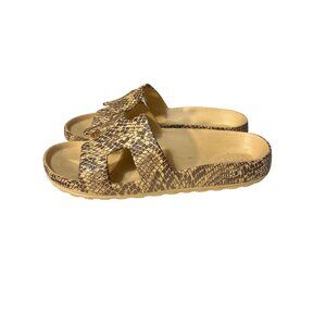 Womens Woz? Faux Snake Print Open Toe Slip-On Sandals Size 7/37 Brown & Beige Ev